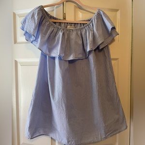 Zara Women’s- Pinstripe Off-The-Shoulder Ruffle Blouse